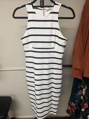 HYFVE White and Black Striped Midi Dress